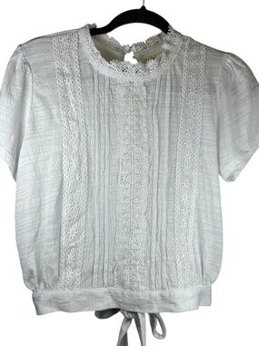 Self-Esteem White Boho Lace Crop Top XS Tie Back Festival Cottage Coquette